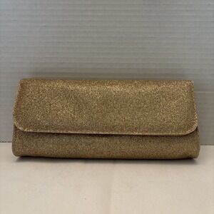 Bare Essentials.  Gold Glitter Flap Clutch Evening Handbag.